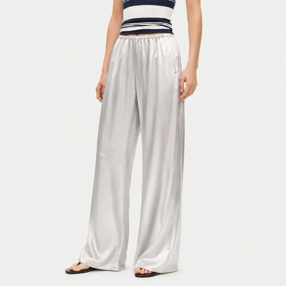 J. Crew Silver Cosmo Pull On Pant Luster Charmeuse Relaxed Fit Satin Medium Tall